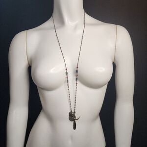 Express Gold Tone, Red, & Black Moon, Feather, & Elephant Necklace